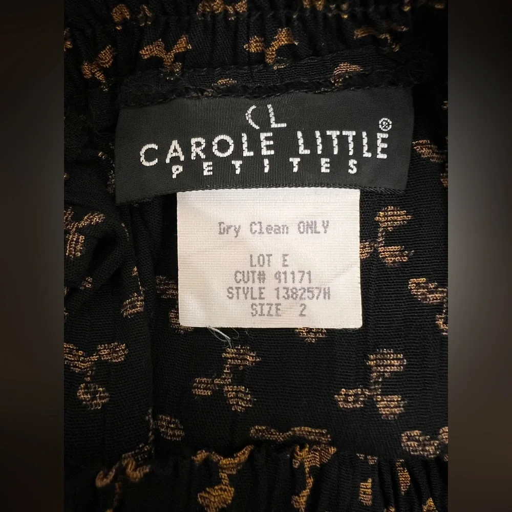 Carole Little Black Midi Skirt with Gold, Pink and Teal Floral Border